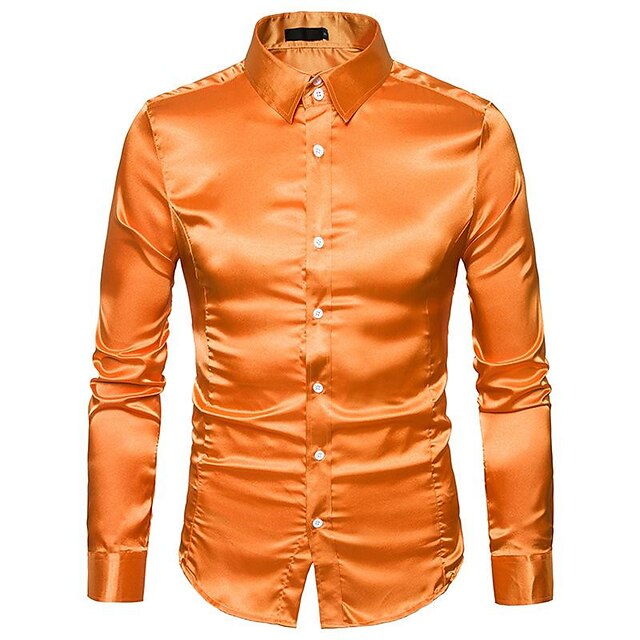 Mens Clothing Mens Shirts | Mens Satin Luxury Dress Shirts Long Sleeve Smooth Wrinkle Free Tuxedo Shirt Wedding Party Dance Prom