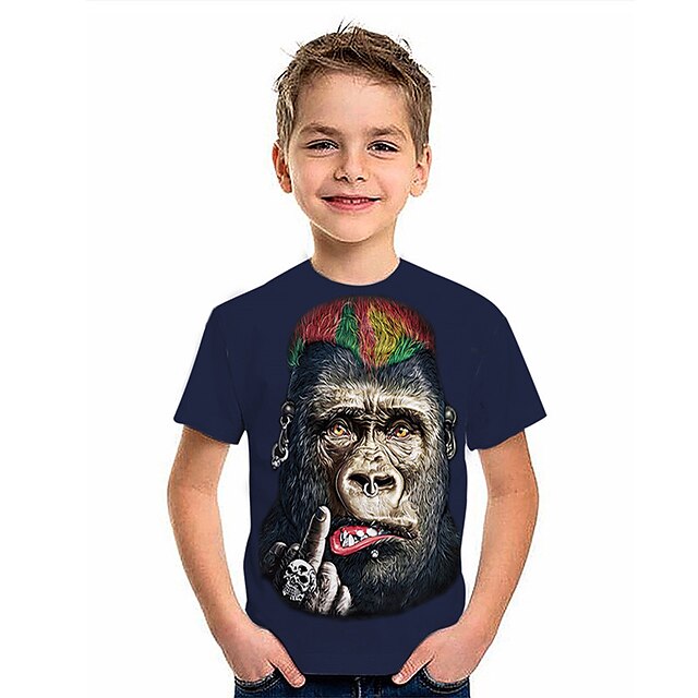 Baby & Kids Boys Clothing | Kids Boys T shirt Short Sleeve 3D Print Orangutan Animal Navy Blue Children Tops Spring Summer Activ