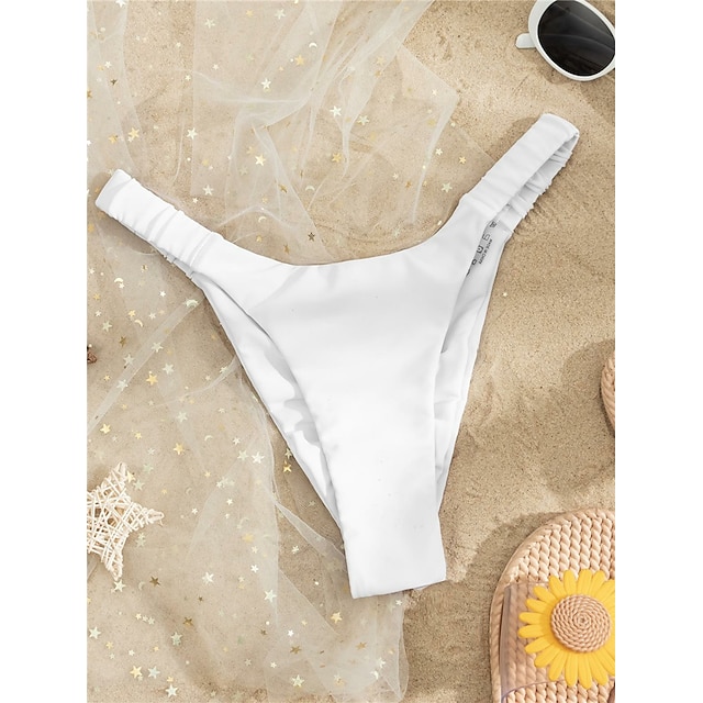 Womens Clothing Womens Swimwear | Womens Swimwear Bikini Bikini Bottom Normal Swimsuit Elastic Waist Pure Color White Black Yell