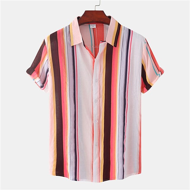 Mens Clothing Mens Shirts | Mens Shirt Striped Turndown Street Casual Button-Down Short Sleeve Tops Casual Fashion Breathable Co