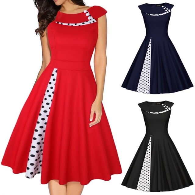 Polka Dots Classical Retro Vintage Grease Outfits Knee Length Dress Party Costume Christmas Dress Cap Sleeve Country Girl Gentlewoman Polka Dot Fancy Dress Women's Valentine's Day Party / Evening 6