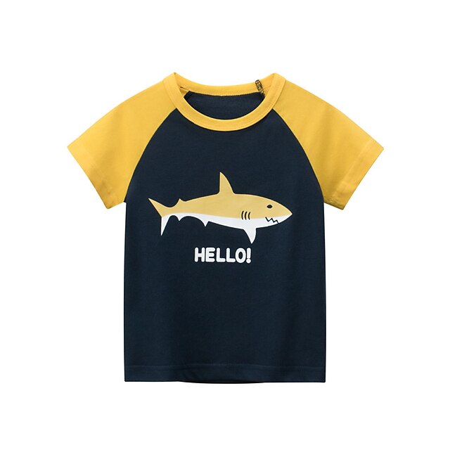 Baby & Kids Boys Clothing | Kids Boys T shirt Short Sleeve 3D Print Shark Letter Black Children Tops Spring Summer Active Daily 