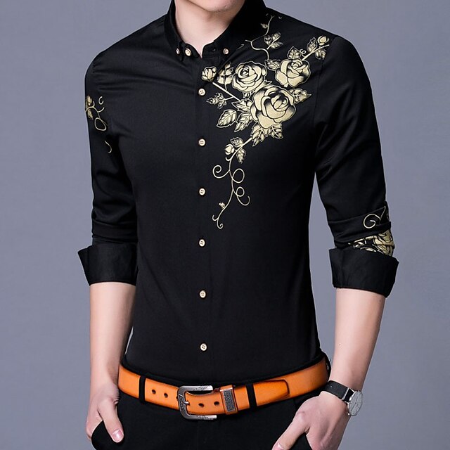 Mens Clothing Mens Shirts | Mens Shirt Floral Turndown Street Casual Button-Down Long Sleeve Tops Casual Fashion Breathable Comf