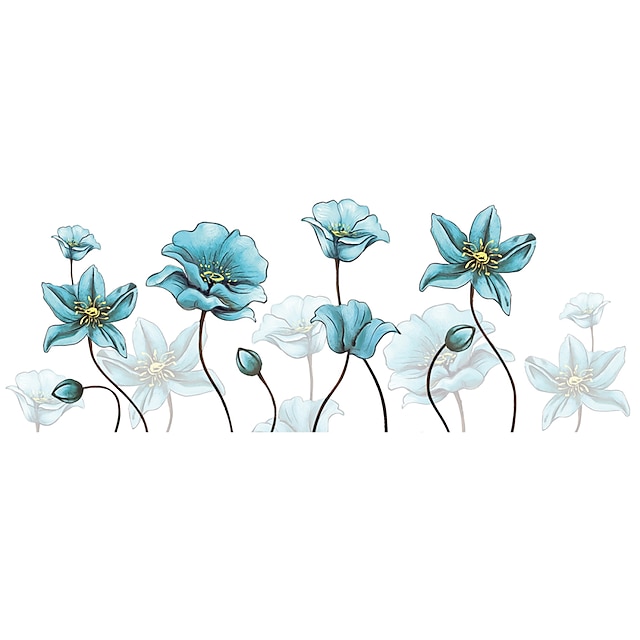 Home & Garden Home Decor | Nordic Ink Blue Flower Butterfly Living Room Background Decoration Can Be Removed Stickers - PA29482