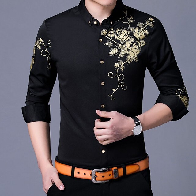 Mens Clothing Mens Shirts | Mens Shirt Floral Turndown Street Casual Button-Down Long Sleeve Tops Casual Fashion Breathable Comf