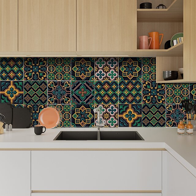 Home & Garden Home Decor | Kitchen Oil-proof And Waterproof Tile Stickers Crystal Film Asuncion Dark Green Pattern Tile Renovati