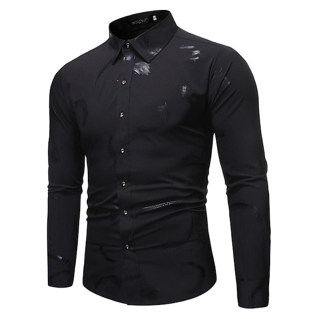 Mens Clothing Mens Shirts | Mens Shirt Feather Turndown Street Casual Button-Down Bronzing Long Sleeve Tops Casual Fashion Stree