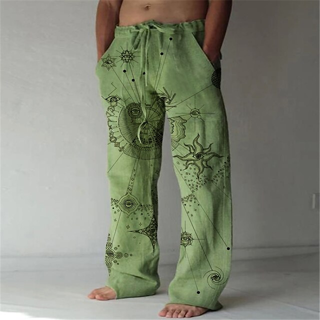 Men's Trousers Summer Pants Beach Pants Straight Elastic Drawstring Design Front Pocket Straight Leg Graphic Prints Astrolabe Comfort Soft Casual Daily For Vacation Linen Like Fabric Fashion Designer4