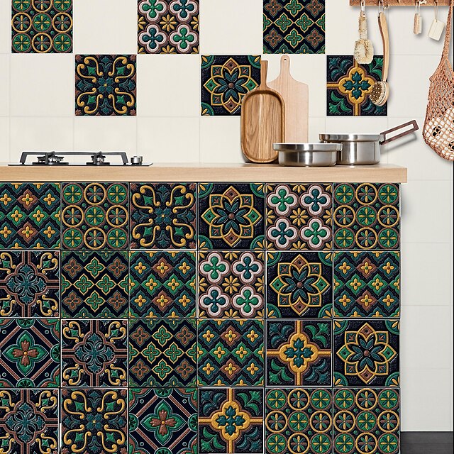 Home & Garden Home Decor | Kitchen Oil-proof And Waterproof Tile Stickers Crystal Film Asuncion Dark Green Pattern Tile Renovati