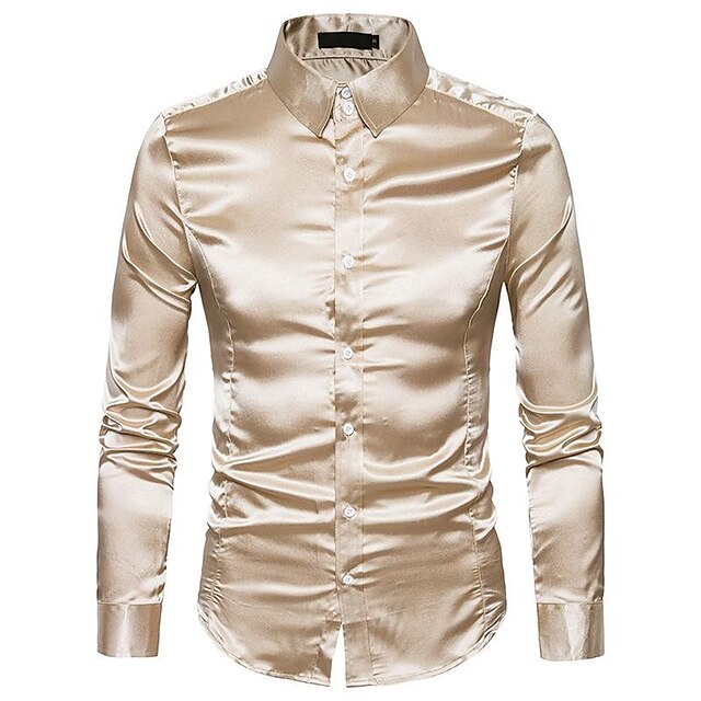 Mens Clothing Mens Shirts | Mens Satin Luxury Dress Shirts Long Sleeve Smooth Wrinkle Free Tuxedo Shirt Wedding Party Dance Prom