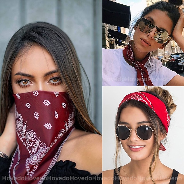  1pç Mulheres Bandanas lenço de cabelo bandana Para Rua Presente Feriado cabeça Feito à mão Tecido Preto Azul Vermelho Escuro