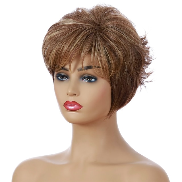 Beauty & Hair Wigs & Hair Pieces | Short Wigs for Women Synthetic Mixed Color Curly With Bangs Heat Wig Resistant Fiber High Tem