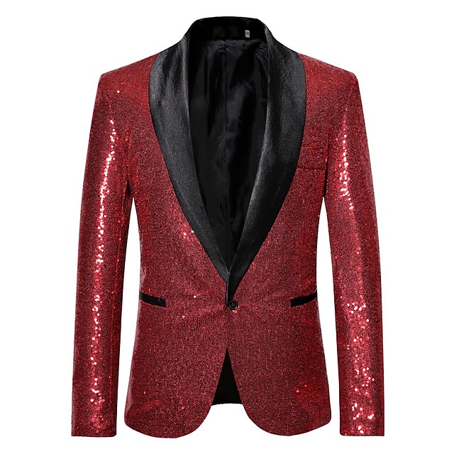  Men's Blazer Jacket Blazer Party Sparkle Casual Solid Colored Silver Black Wine Regular Fit Single Breasted One-button