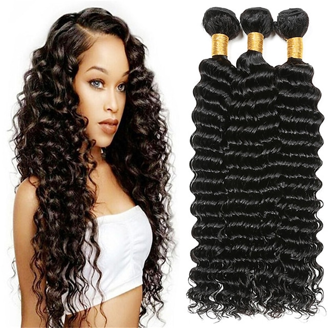  10a brasiliansk virgin hair deep wave 3 bunter remy human hair weaves for kvinner 100 % ubehandlet brasilian deep wave hair extensions naturlig farge 8-28 tommer
