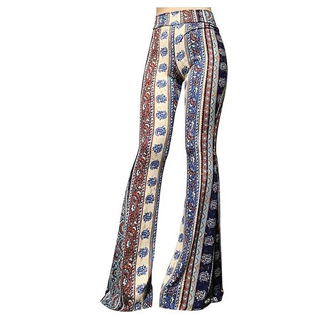 Pantalones largos bohemios Hippie para mujer, de cintura alta, pierna  ancha, acampanados|Pantalones y pantalones capri| - AliExpress