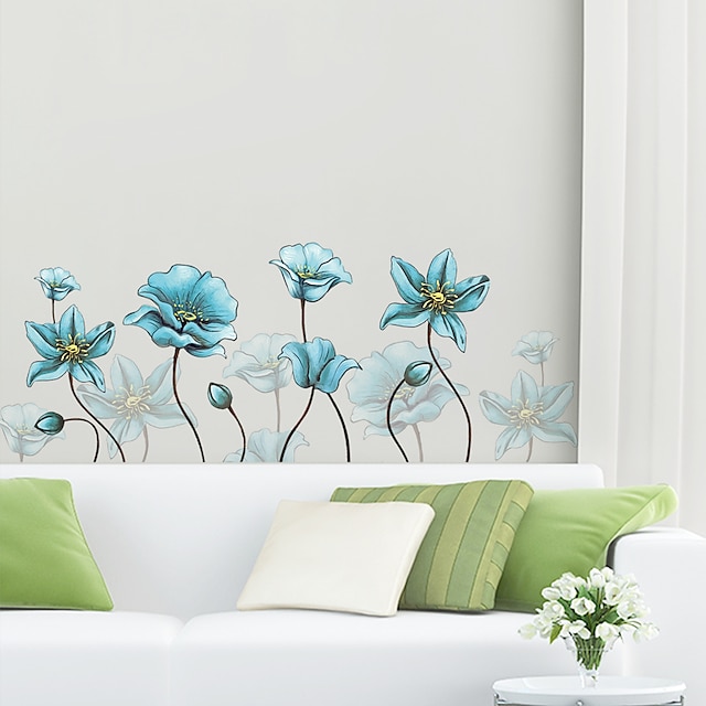 Home & Garden Home Decor | Nordic Ink Blue Flower Butterfly Living Room Background Decoration Can Be Removed Stickers - PA29482