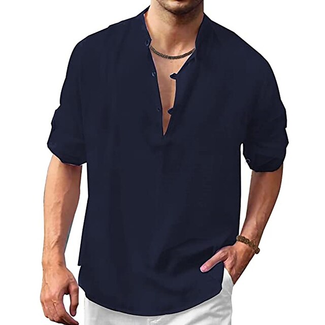 Mens Clothing Mens Shirts | Mens Shirt Solid Color Turndown Street Casual Button-Down Long Sleeve Tops Casual Fashion Breathable