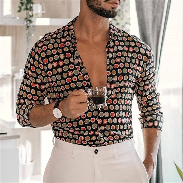  Men's Shirt Graphic Shirt Polka Dot Turndown Black / Red Print Outdoor Street Long Sleeve Button-Down Clothing Apparel Fashion Designer Casual Breathable
