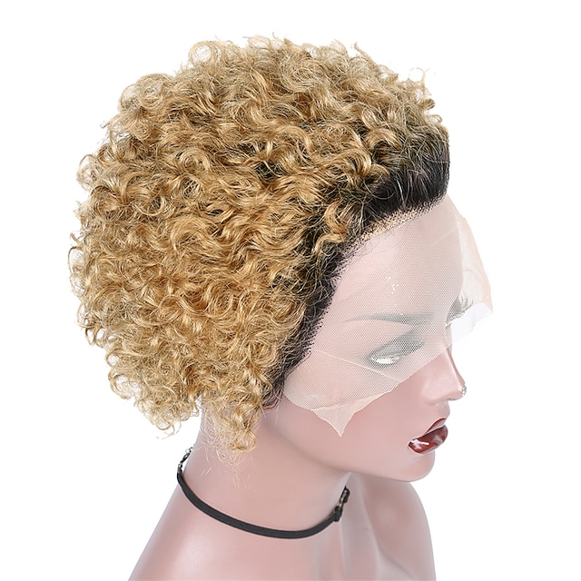 Beauty & Hair Wigs & Hair Pieces | Short Curly Pixie Cut Wig Human Hair For Women 13x1 Lace Front Human Hair Wigs 1B30/99J Lace 