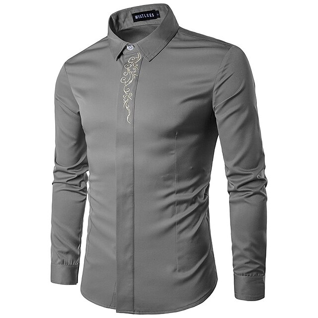 Mens Clothing Mens Shirts | Mens Shirt Floral Turndown Street Daily Embroidered Button-Down Long Sleeve Tops Elegant Fashion Str