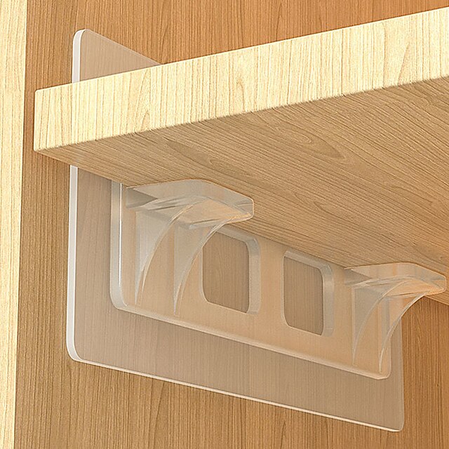 2pcs Clear Support Hook Self Adhesive Shelves Clips,Strong Partition