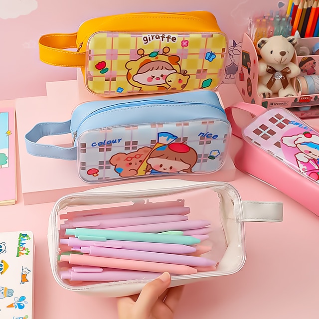 Consumer Electronics Stationery | Pencil Case Pen Pouch Marker Bag Waterproof Cartoon Transparent PVC for School Student Kids - 