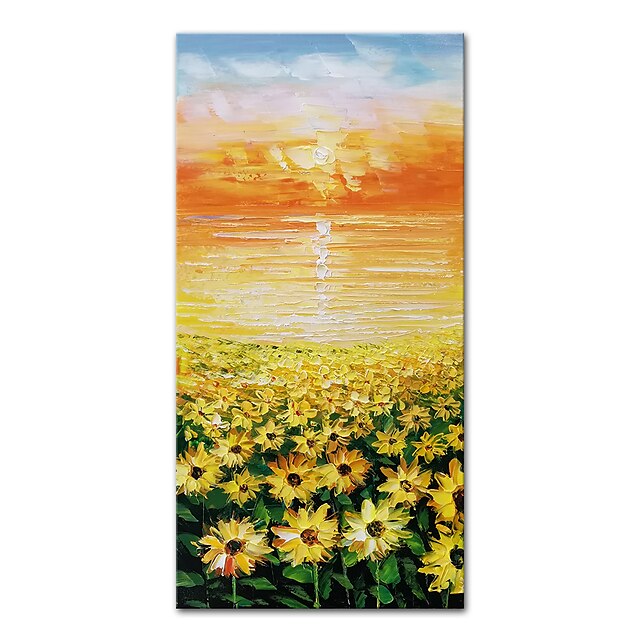 Home & Garden Wall Art | Oil Painting Hand Painted Vertical Abstract Floral / Botanical Modern Rolled Canvas (No Frame) - QK5555