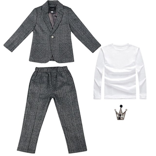 Baby & Kids Boys Clothing | Kids Boys Formal Set Clothing Set 4 Pieces Long Sleeve Gray Plaid Formal Birthday Gentle Preppy Styl