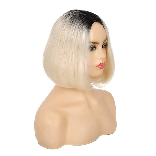 Beauty & Hair Wigs & Hair Pieces | Platinum Blonde Bob Wig Short Straight Ombre Blonde Wigs for Women Synthetic Natural Looking 