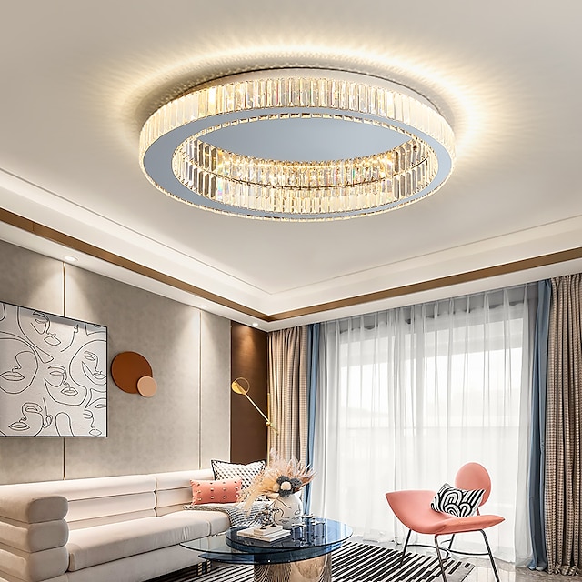  Lámpara led de techo de diseño único de 60 cm, candelabro de cristal cromado, sala de estar moderna, comedor, dormitorio, 220-240v