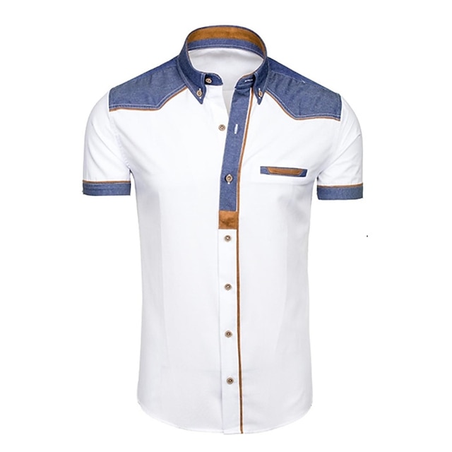 Men's Shirt Button Up Shirt Summer Shirt Black White Light Blue Short ...