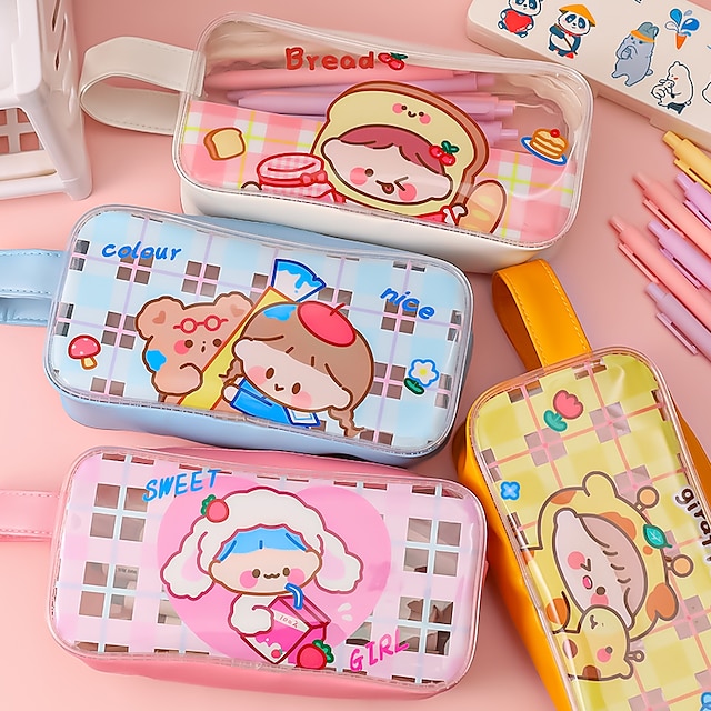 Consumer Electronics Stationery | Pencil Case Pen Pouch Marker Bag Waterproof Cartoon Transparent PVC for School Student Kids - 