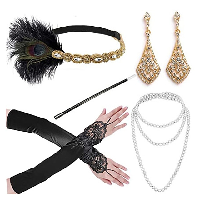  Retro Vintage 1920s Headpiece Masquerade Flapper Headband Accesories Set Accessories Set Head Jewelry Necklace / Earrings The Great Gatsby Charleston Women's Masquerade Party / Evening Adults' Gloves