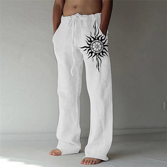 Men's Trousers Summer Pants Beach Pants Straight Drawstring Elastic ...