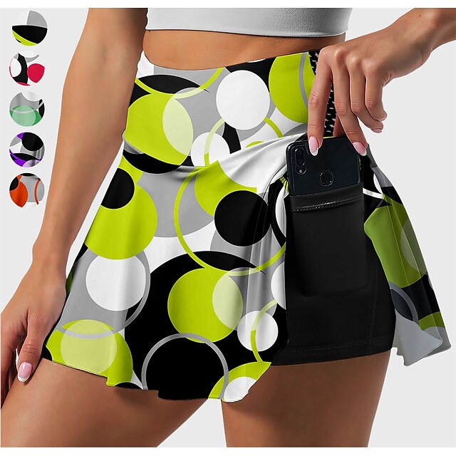  Women's Running Shorts Running Skirt Athletic Skorts Bottoms Geometric Dot Quick Dry Moisture Wicking 2 in 1 Side Pockets Green Purple Yellow / Stretchy / Athleisure