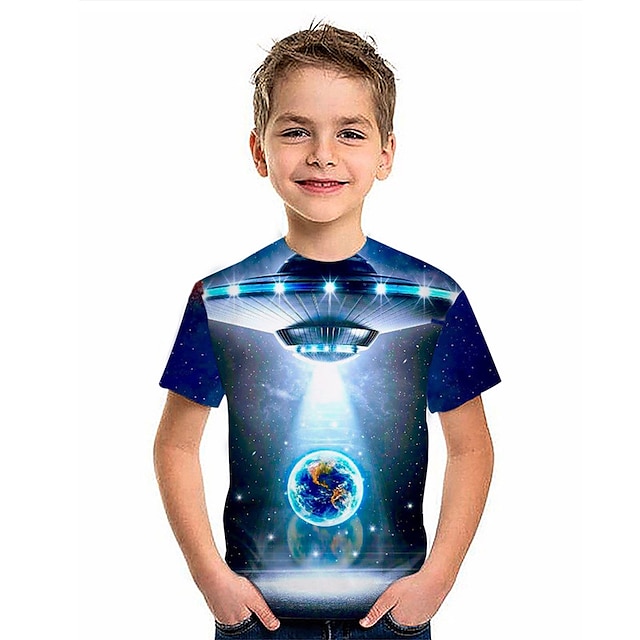 Baby & Kids Boys Clothing | Kids Boys T shirt Short Sleeve 3D Print Space Blue Children Tops Spring Summer Active Fashion Daily 