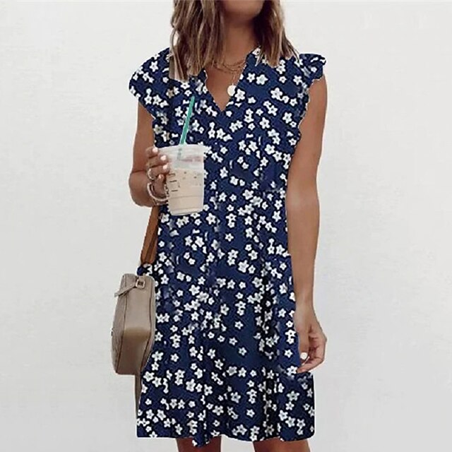 

Women's Shift Dress Short Mini Dress Blue Navy Blue Light Blue Sleeveless Floral Print Spring Summer V Neck Elegant Casual Vacation 2022 S M L XL XXL