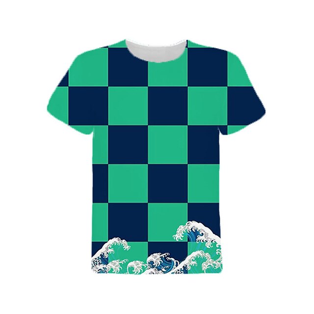 Baby & Kids Boys Clothing | Kids Boys T shirt Demon Slayer Short Sleeve 3D Print Plaid Anime Green Children Tops Spring Summer A