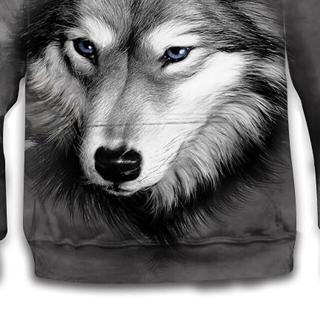 Baby & Kids Boys Clothing | Kids Boys Hoodie Long Sleeve 3D Print Wolf Animal Pocket Gray Children Tops Spring Active Fashion Da