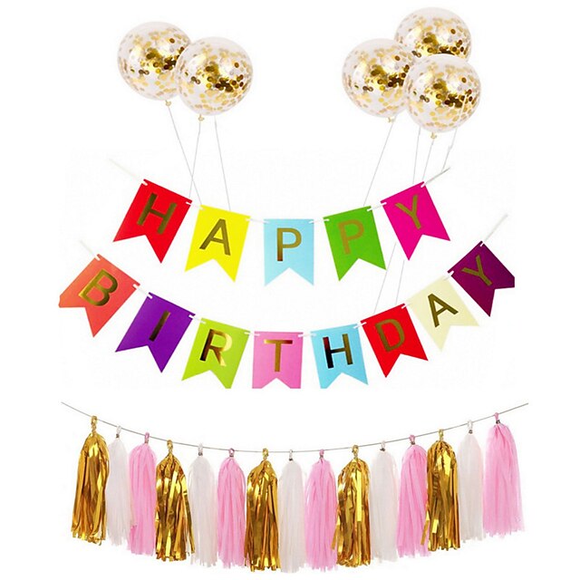 1set happy birthday letter banner rose gold confetti