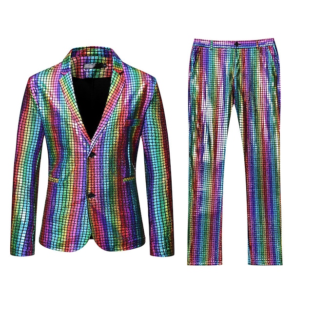  Disco 1980s Pants Outfits Suits & Blazers Lapel Collar Blazer Men's Masquerade Performance Party Halloween Coat