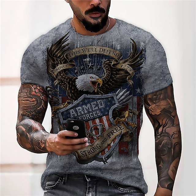 Men's Unisex T shirt Tee 3D Print Graphic Prints Eagle Crew Neck Street Daily Print Short Sleeve Tops Designer Casual Big and Tall Sports Gray / Summer / Summer