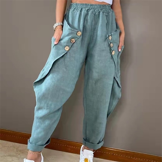  Women's Harem Pants Trousers Harem Pants Cuffed Cargo Cotton Blend Black Blue Khaki High Waist Cargo Casual Daily Pocket Drop Crotch Stretchy Full Length Outdoor Chinese Style S M L XL XXL