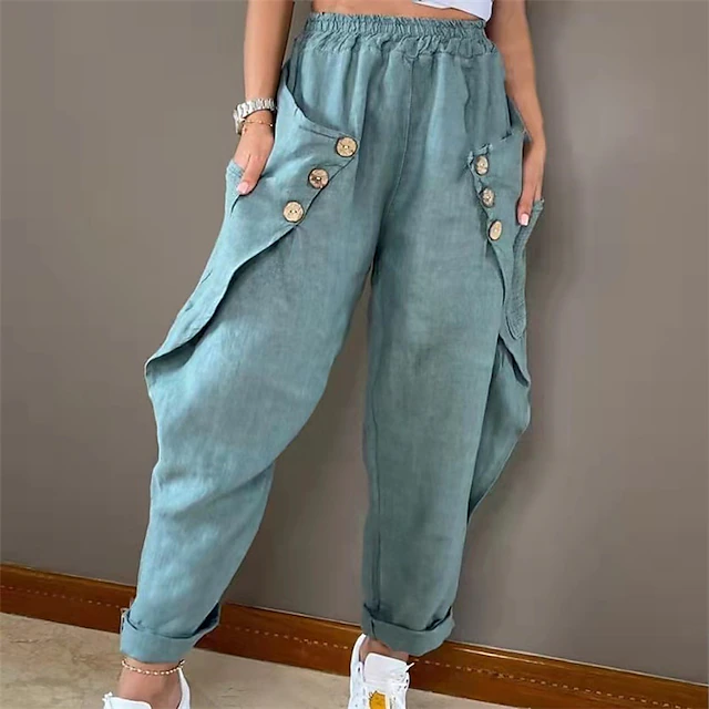 Women's Normal Harem Pants Trousers Harem Pants Cargo Full Length High Waist Chinese Style Pocket Drop Crotch Outdoor Sports Stretchy Casual Daily Black Blue Khaki Dark Blue Spring, Fall, Winter 6