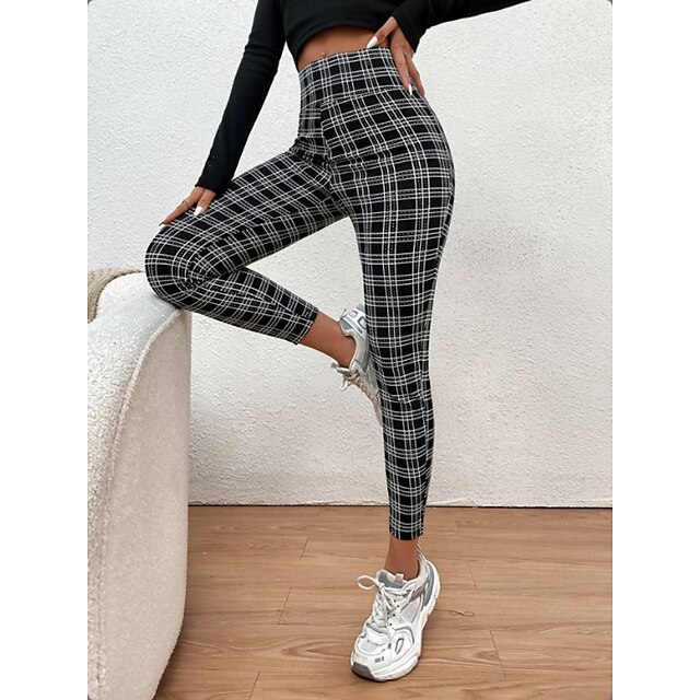 Womens Clothing Womens Bottoms | Womens Fashion Chinos Ankle-Length Pants Casual Weekend Micro-elastic Plaid Checkered Comfort M