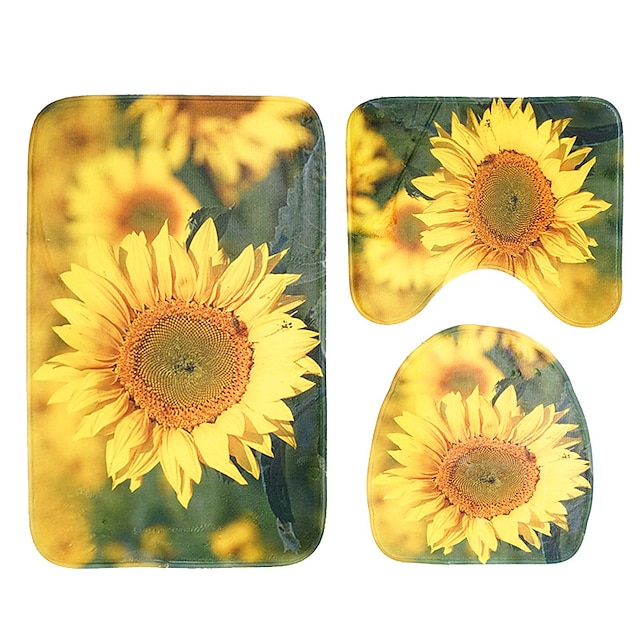 Home & Garden Bath Accessories | 3pcs Sunflower Rose Butterfly Lavender Print Bathroom Mat Set Toilet Cover Flannel Soft Seat Li