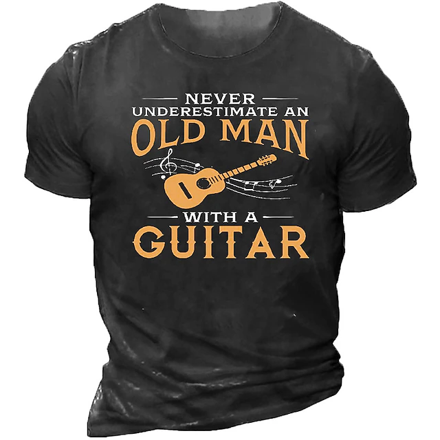 Music Festival Men's Graphic Guitar T Shirt Old Man T Shirt Short Sleeve T shirt 3D Print Crew Neck Shirt Fashion Basic Classic Street Casual Daily Black Summer Clothing Apparel S M L XL 2XL 3XL2