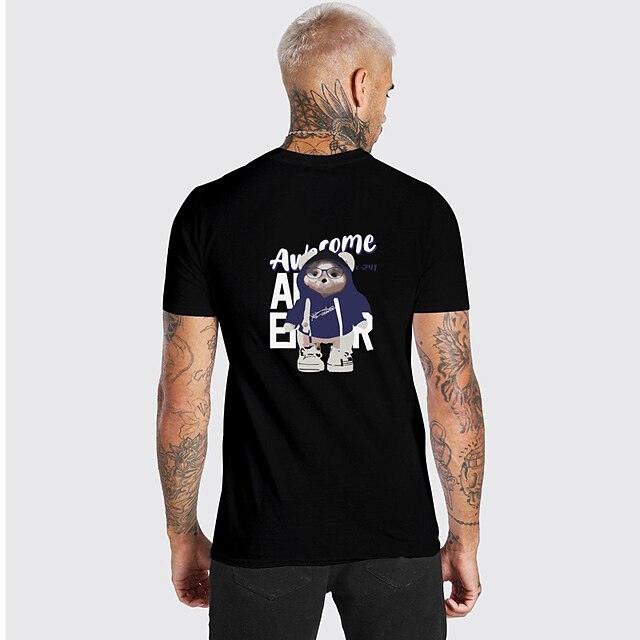  T shirt Tee Homme Estampage à chaud Graphic Ourson en peluche Normal Col Ras du Cou Imprimer Manches Courtes Noir Casual du quotidien Des sports Standard Coton basique Mode Confortable / Eté