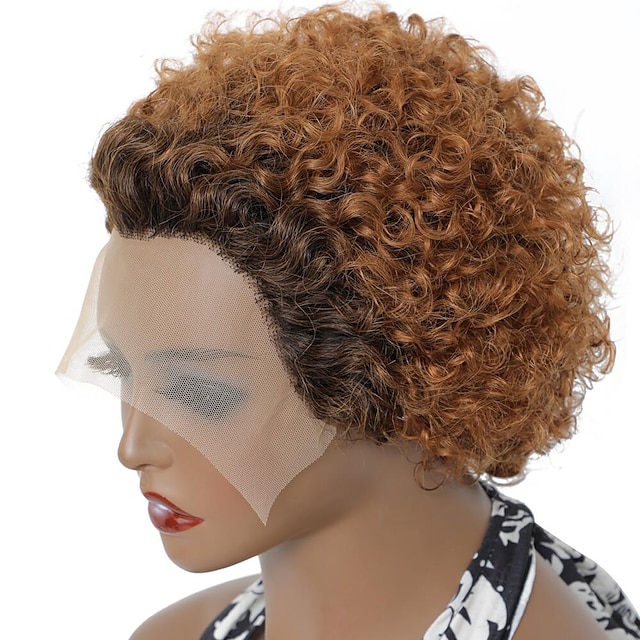 Beauty & Hair Wigs & Hair Pieces | Short Curly Pixie Cut Wig Human Hair For Women 13x1 Lace Front Human Hair Wigs 1B30/99J Lace 