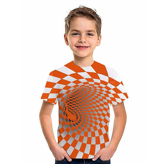 Baby & Kids Boys Clothing | Kids Boys T shirt Short Sleeve 3D Print Optical Illusion Orange Children Tops Spring Summer Active F